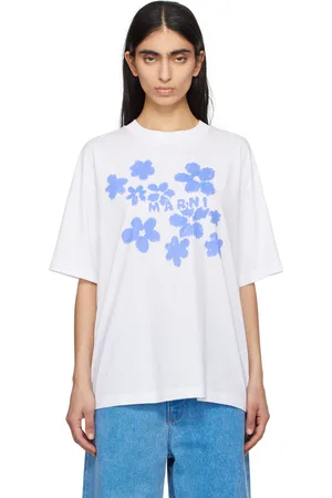 Marni T-shirt blanc en coton à image florale