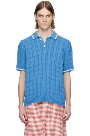 Marni Polo bleu en tricot câblé à effet usé