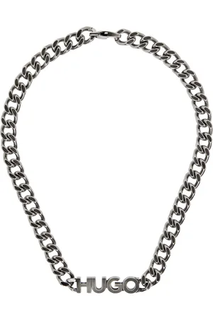 HUGO BOSS Collier gris acier à plaque à logo