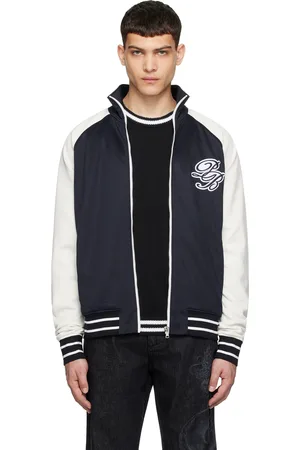 Balmain Blouson de survêtement bleu marine et blanc à écussons à logo