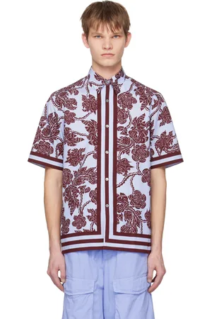 DRIES VAN NOTEN Chemise bleu et bourgogne à motif fleuri