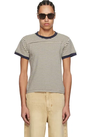 Carter Young T-shirt de style football beige et bleu marine à rayures