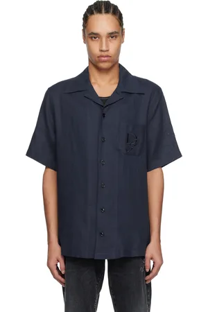 Dolce & Gabbana Chemise bleu marine en lin à logo brodé - Italian Holiday