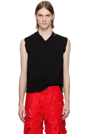Marni Gilet noir en coton à col en V