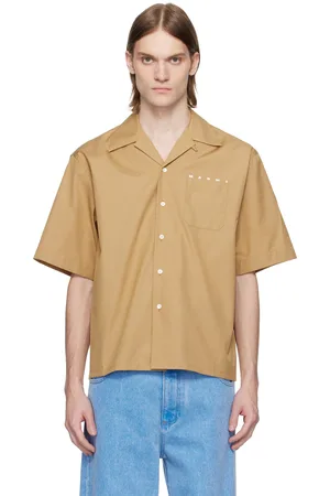 Marni Chemise de bowling brun clair en popeline à logo partiellement dissimulé