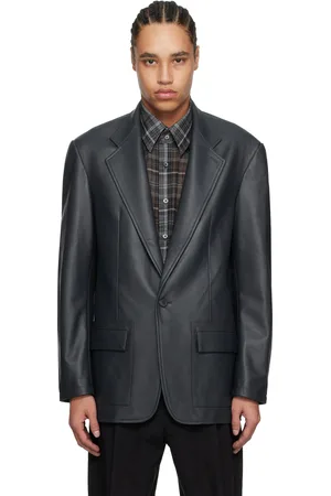 Carter Young Veston bleu marine en cuir à simple boutonnage