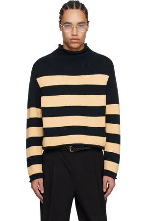 Carter Young Pull bleu marine et beige à col cheminée et à rayures