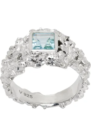 Veneda Carter Bague VC017 argentée à aigue-marine et ornement texturé exclusive à SSENSE