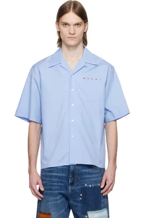 Marni Chemise de bowling bleue en popeline à logo partiellement dissimulé