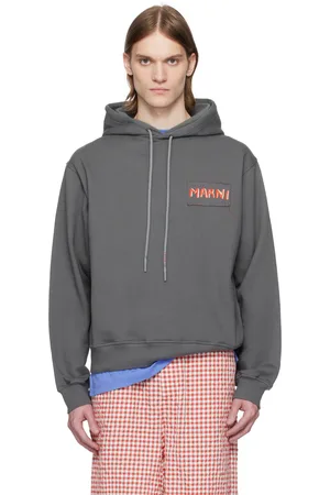 Marni Pull à capuche gris en jersey bouclette de coton