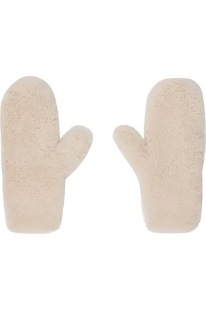 YVES SALOMON Mitaines beiges en tricot côtelé