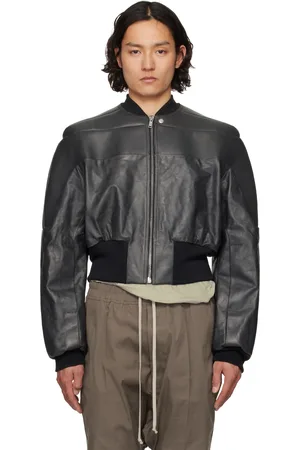 Rick Owens Blouson aviateur noir en cuir à coutures horizontales - Hollywood
