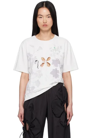 J.KIM T-shirt blanc à découpe florale et à motif fleuri