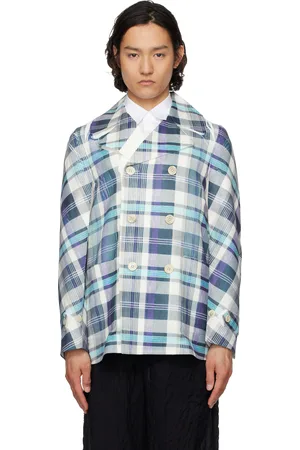 Comme des Garçons Veston bleu et gris en sergé à motifs imprimés