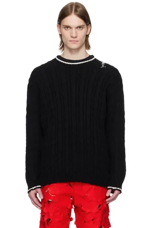 Marni Pull noir en tricot câblé jauge 5 de coton à effet usé
