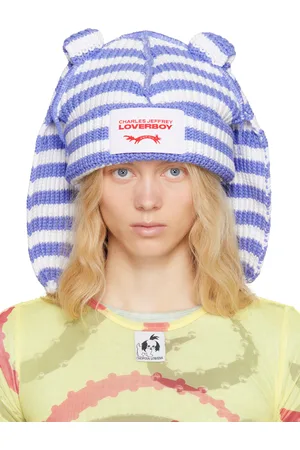 Charles Jeffrey Loverboy Bonnet épais bleu et blanc à appliqués à oreille exclusif à SSENSE