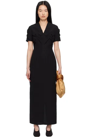 J.KIM Robe midi noire à fleurs à smocks