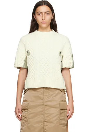 SACAI Pull blanc cassé et kaki à panneaux