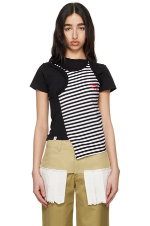 Charles Jeffrey Loverboy Micro t-shirt noir et blanc à empiècement de style débardeur