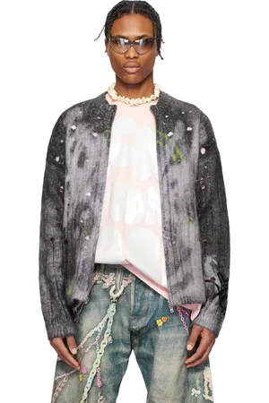 Acne Studios Cardigan gris en tricot à image imprimée