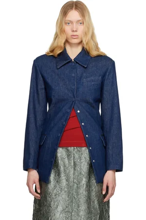 DRIES VAN NOTEN Blouson bleu marine en denim à boutons-pression