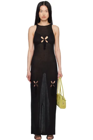 J.KIM Robe longue noire à découpes florales