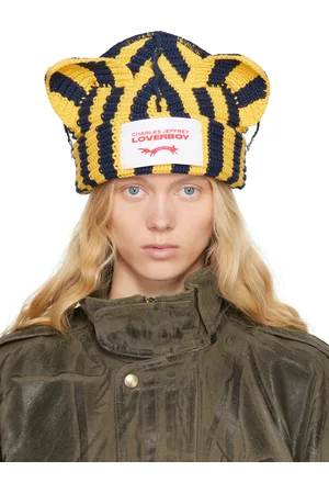 Charles Jeffrey Loverboy Bonnet épais bleu marine et jaune à appliqués à oreille