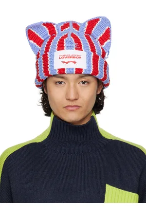 Charles Jeffrey Loverboy Bonnet épais rouge et bleu à appliqués à oreille