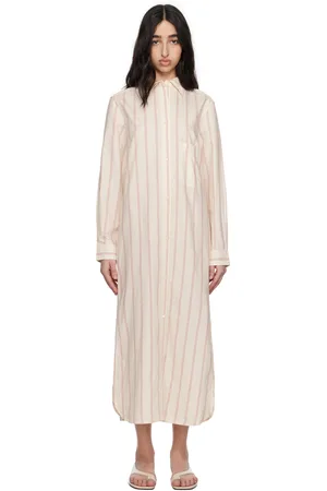 Totême Robe midi de style tunique blanche à rayures
