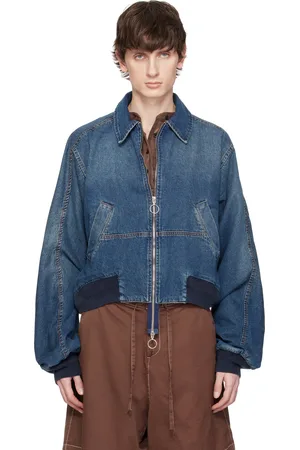 Edward Cuming Blouson aviateur bleu en denim à coupe arrondie