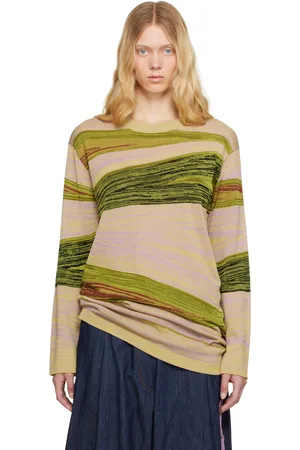 DRIES VAN NOTEN Pull vert et rose à rayures