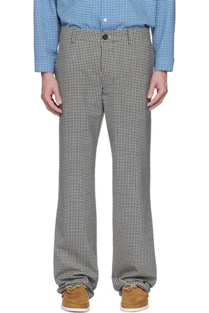 Marni Pantalon noir et blanc en laine mélangée à motif guingan