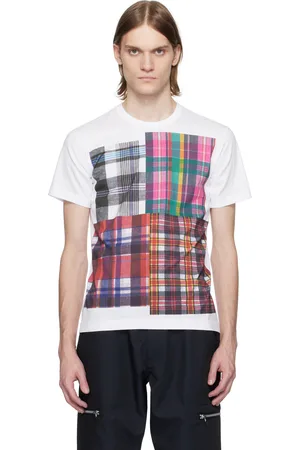 Comme des Garçons T-shirt blanc à carrés à motif tartan imprimés