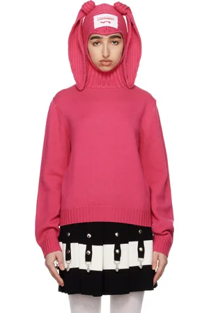 Charles Jeffrey Loverboy Pull rose en laine mérinos à capuche de style passe-montagne à oreilles