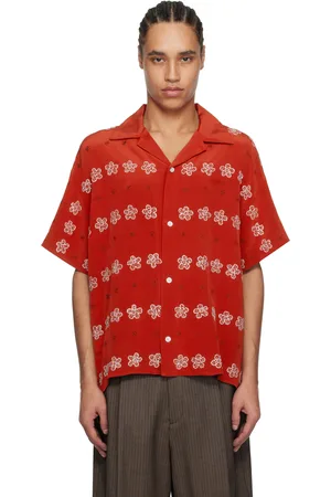 Glass Cypress Chemise de bowling rouge en soie à images de fleur
