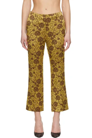 DRIES VAN NOTEN Pantalon kaki à motif fleuri en jacquard