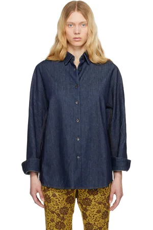 DRIES VAN NOTEN Chemise bleu marine en denim à boutons