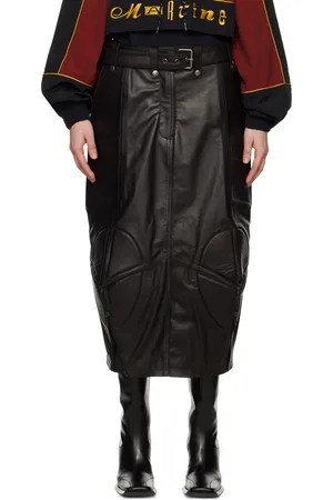 MARTINE ROSE Jupe midi de style motard noire en cuir