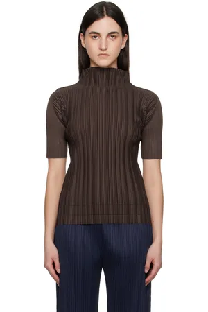 PLEATS PLEASE ISSEY MIYAKE Col roulé brun à plissures