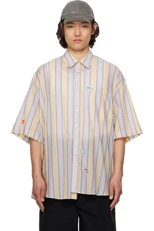 MARTINE ROSE Chemise jaune et bleu en coton à rayures