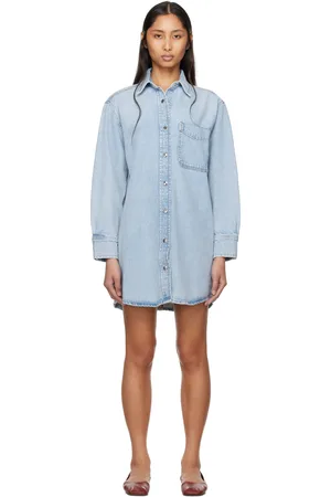 Frame Robe chemise courte bleue en denim