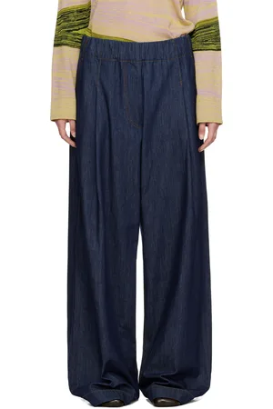 DRIES VAN NOTEN Jean bleu marine à cordon coulissant