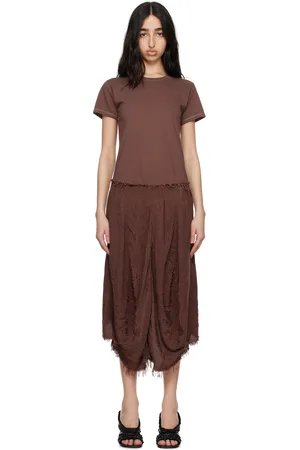 Edward Cuming Robe midi Tree Trunk brune à jupe drapée