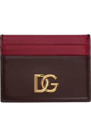 Dolce & Gabbana Porte-carte bourgogne et rose en cuir de veau à logo DG