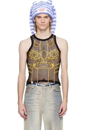 Charles Jeffrey Loverboy Débardeur noir et jaune en résille à appliqués graphiques exclusif à SSENSE