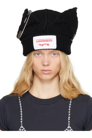 Charles Jeffrey Loverboy Bonnet noir à appliqués à oreille et à épingle de sureté