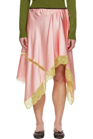 DRIES VAN NOTEN Jupe midi asymétrique rose en soie