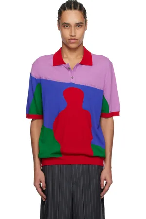 Glass Cypress Polo rouge et multicolore en tricot à ornement brodé