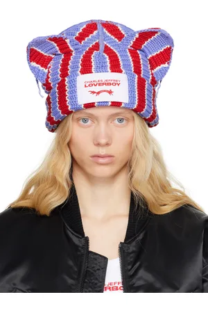 Charles Jeffrey Loverboy Bonnet épais rouge et bleu à appliqués à oreille