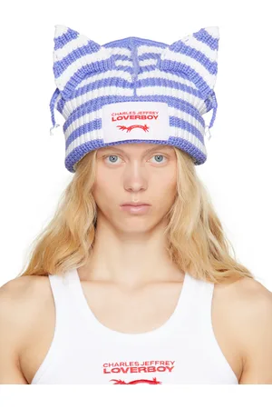 Charles Jeffrey Loverboy Bonnet bleu et blanc à appliqués à oreille exclusif à SSENSE